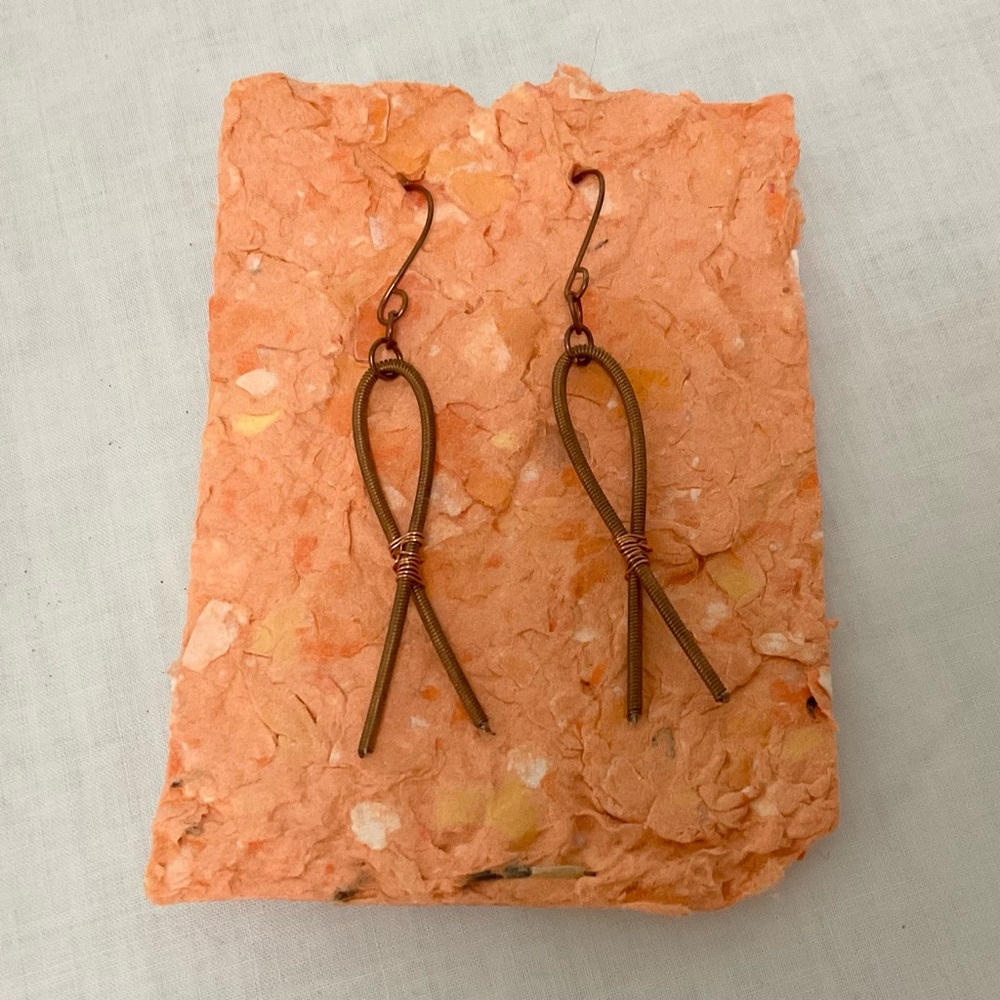 Handmade Upcycled Musical Instrument String Earrings - Picture 3 of 5